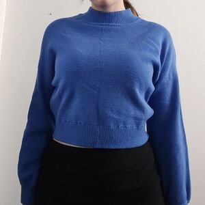 Twik Blue Cowl Neck Sweater with Turtleneck Style